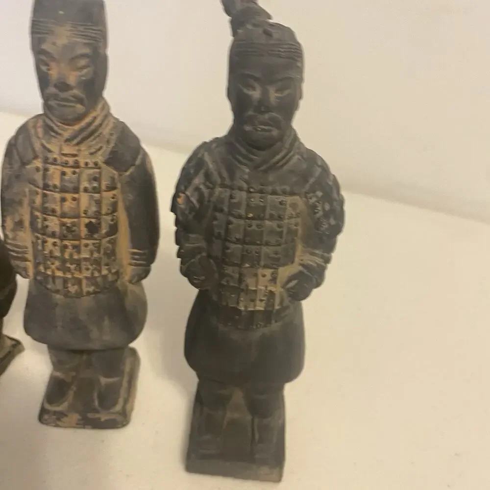 Vintage MCM Lot Of 4 Chinese Warrior Terra Cotta Stone Carved Figurines Novelty